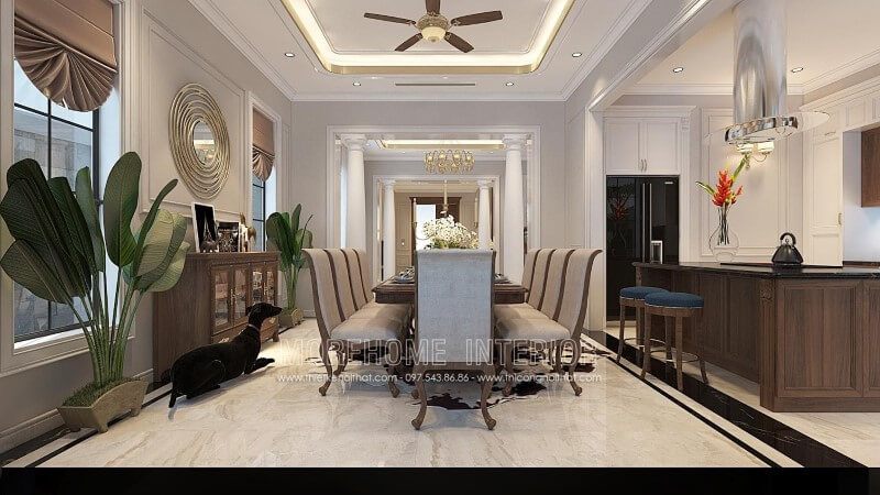 Sản phẩm bàn ghế ăn gỗ óc chó tân cổ điển sang trọng cho không gian nội thất biệt thự